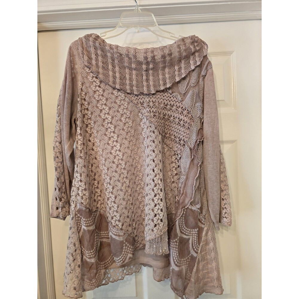 Ali Miles 1X Mixed Media Long sleeve Artsy Boho Fairy Top Ruffle Lace Stretch